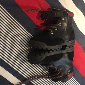 Kids Black Boots with Red and Green Accents